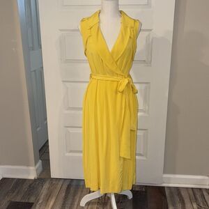 Diane von Furstenberg Bright Yellow 100% Silk Sleeveless Wrap Dress, NWT